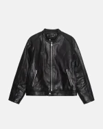 STUSSY CAFE RACER LEATHER JACKET BLACK
