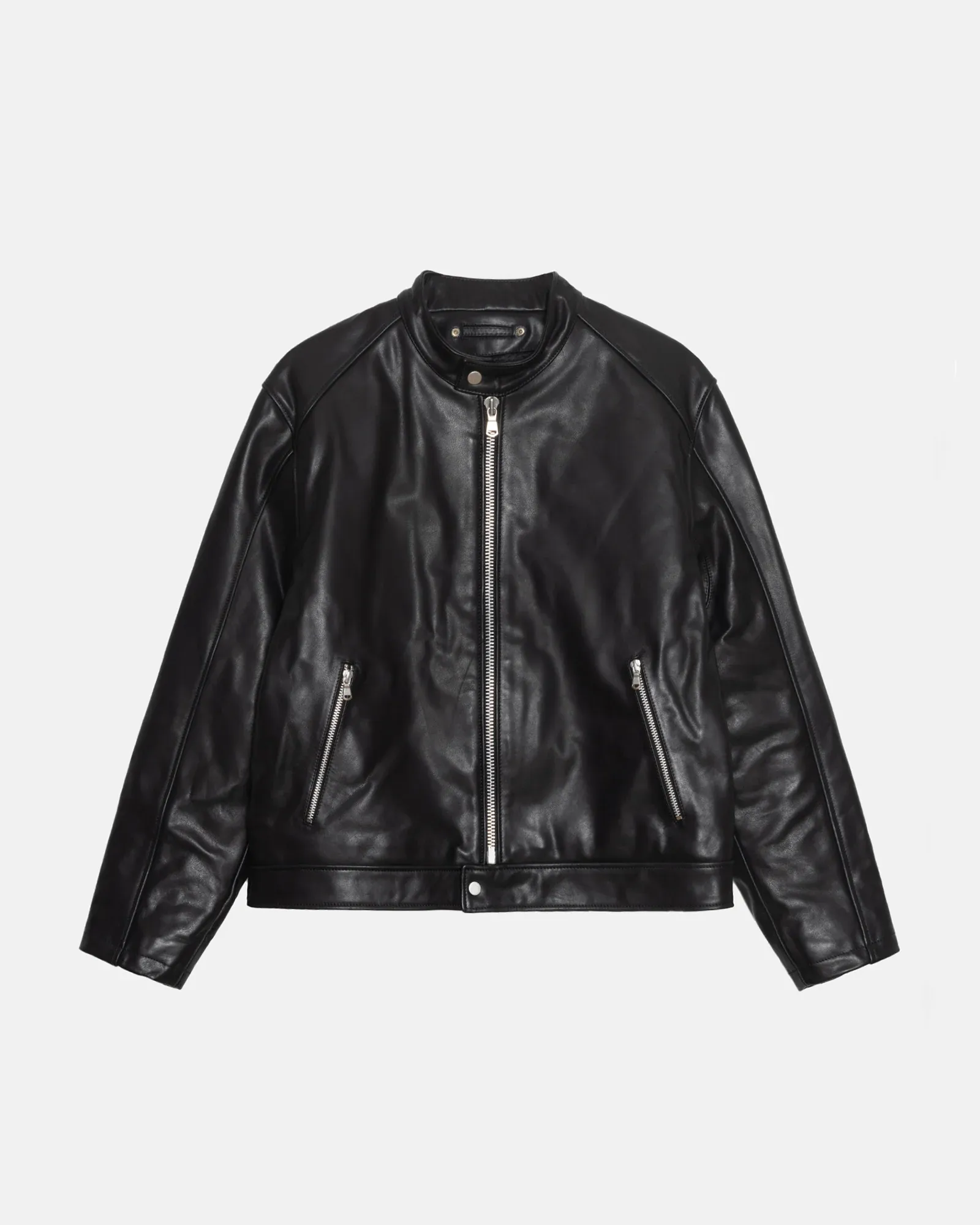 STUSSY CAFE RACER LEATHER JACKET BLACK STUSSY CAFE RACER LEATHER JACKET BLACK
