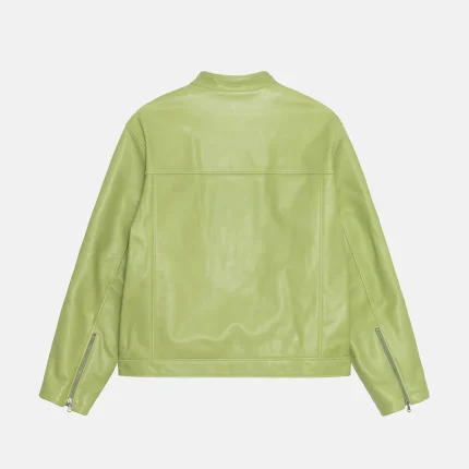 STUSSY CAFE RACER LEATHER JACKET GREEN