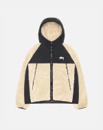 STUSSY SHERPA PANELED HOODED JACKET BEIGE