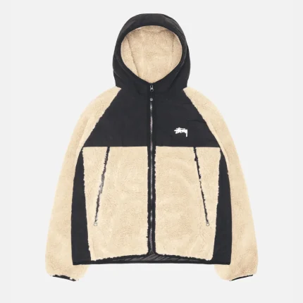 STUSSY SHERPA PANELED HOODED JACKET BEIGE