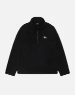 STUSSY POLAR FLEECE HALF ZIP MOCK NECK BLACK