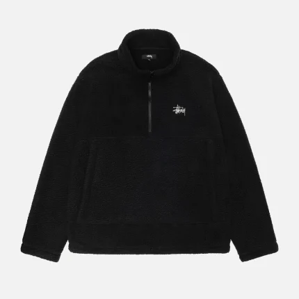 STUSSY POLAR FLEECE HALF ZIP MOCK NECK BLACK