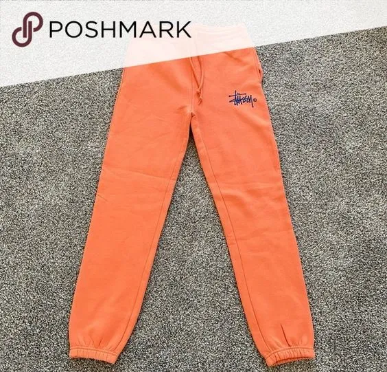 NEW STUSSY LOGO ORANGE SHERBERT SWEATPANTS SZ XS NEW STUSSY LOGO ORANGE SHERBERT SWEATPANTS SZ XS