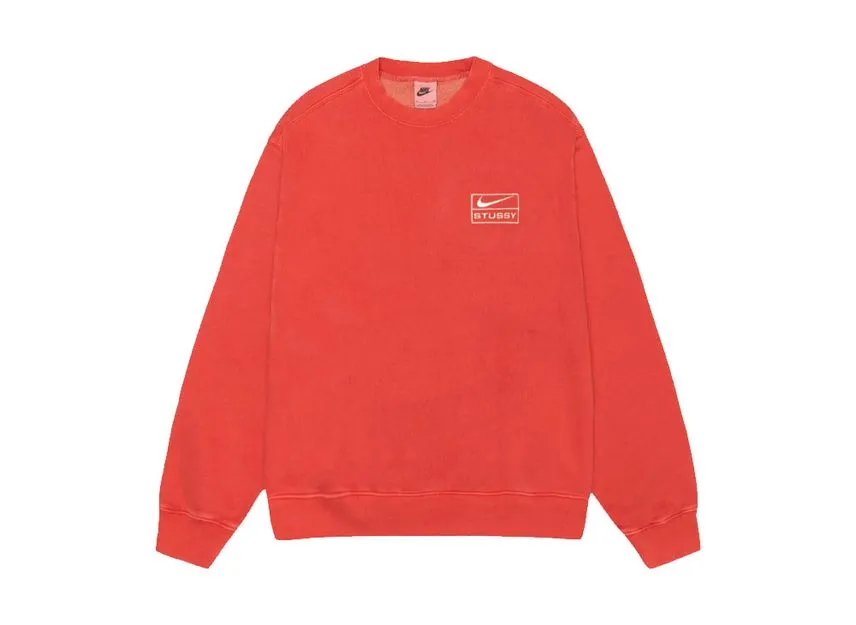 Nike x Stussy Pigment Dyed Fleece Crew Habanelo Red Nike x Stussy Pigment Dyed Fleece Crew Habanelo Red
