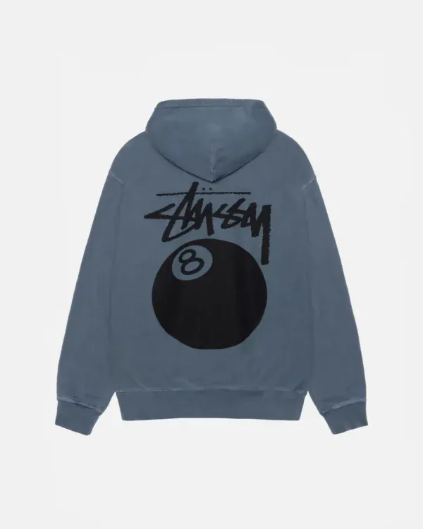 STUSSY 8 BALL HOODIE PIGMENT DYED BLUE STUSSY 8 BALL HOODIE PIGMENT DYED BLUE