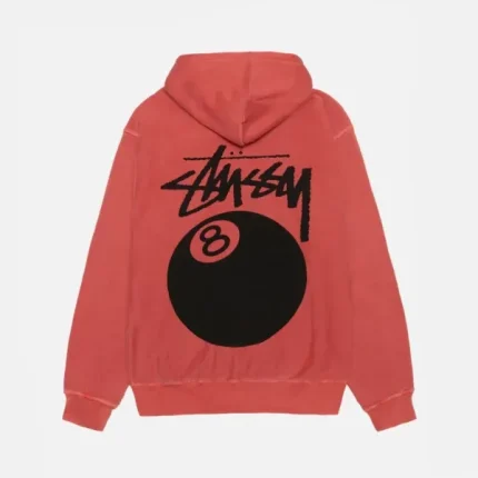 STUSSY 8 BALL HOODIE PIGMENT DYED RED