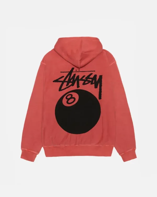 STUSSY 8 BALL HOODIE PIGMENT DYED RED STUSSY 8 BALL HOODIE PIGMENT DYED RED