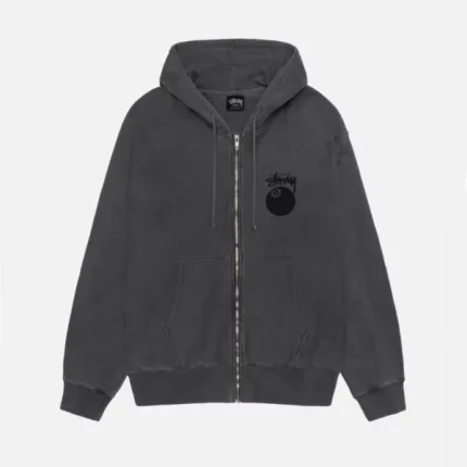 STUSSY 8 BALL ZIP HOODIE PIGMENT DYED BLACK 2