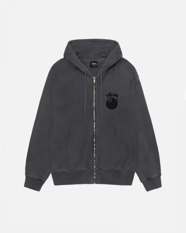 STUSSY 8 BALL ZIP HOODIE PIGMENT DYED BLACK 2 STUSSY 8 BALL ZIP HOODIE PIGMENT DYED BLACK 2