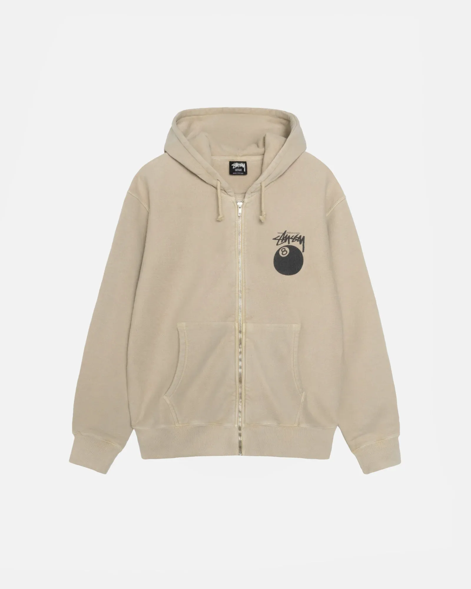 STUSSY 8 BALL ZIP HOODIE PIGMENT DYED KHAKI STUSSY 8 BALL ZIP HOODIE PIGMENT DYED KHAKI