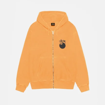 STUSSY 8 BALL ZIP HOODIE PIGMENT DYED YELLOW
