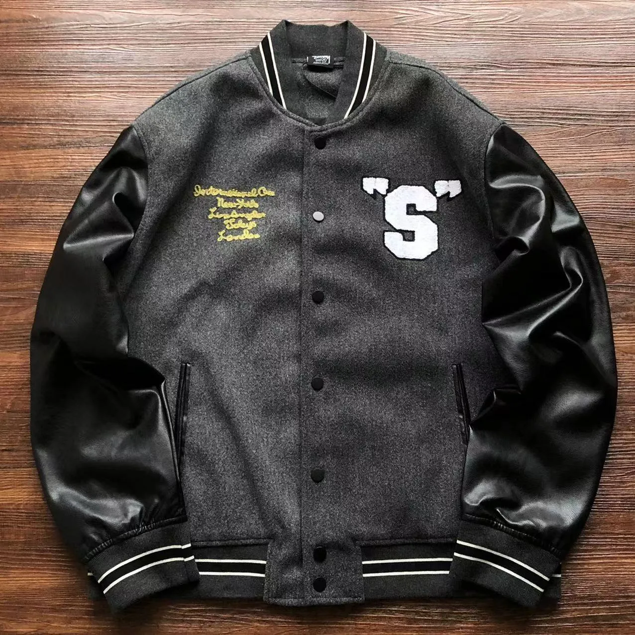 Stussy Big S Letterman Grey Jacket Stussy Big S Letterman Grey Jacket