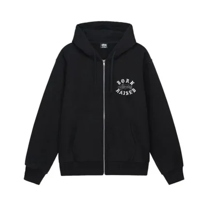 Stussy Born x Raised Logo Zip Hoodie Black