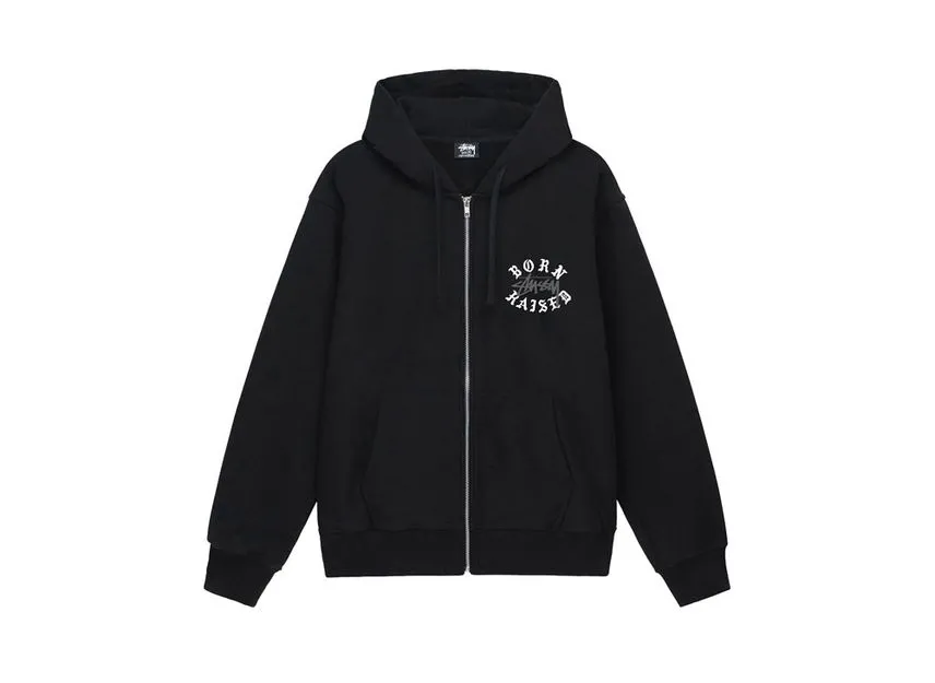 Stussy Born x Raised Logo Zip Hoodie Black Stussy Born x Raised Logo Zip Hoodie Black
