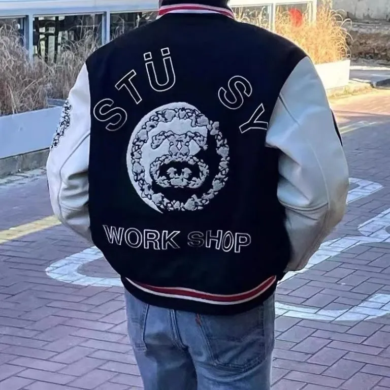 Stussy ss logo puffer letterman varsity jacket Stussy ss logo puffer letterman varsity jacket